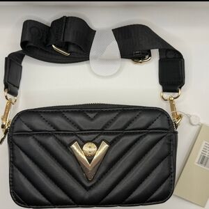 Valentino Orlandi Black Quilted Crossbody Bag with Gold Accents
